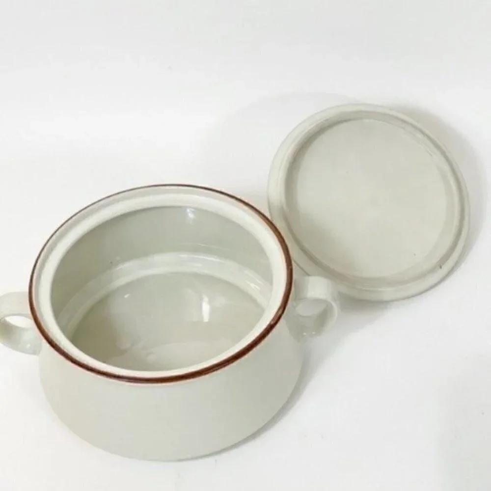 Stoneware Round Covered Vegetable Spring Flower by KANNEY - handles & Lid Japan
